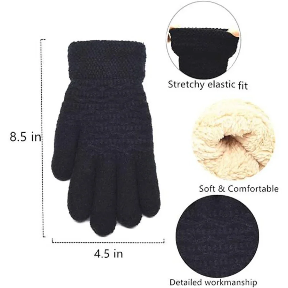 Women's Thermal Cable Knit Wool Fleece Lined Glove for Cold Weather, Black